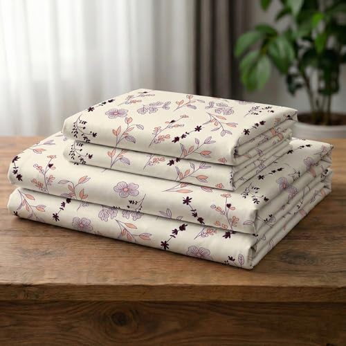 Image of HOMEKART 100% Cotton Feel Double Bed Bedsheet Set | 180tc to 220tc Soft & Breathable with 2 Pillow Covers | Wrinkle Free | for Bedroom & Gifting (Color -Light Beige, 90 x 90 Inches)