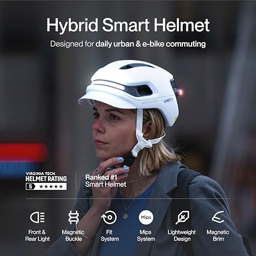 Image of AURA Smart E-Bike Helmet with MIPS Safety, NTA-8776 Certified for 28mph, Integrated 500 Lumen LED Lights, Crash Detection, Turn Signals and Automatic Brake Light