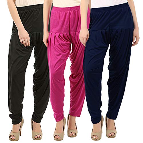 Image of Buy That Trendz Combo Offer (Pack of 3) Cotton Viscose Lycra Dhoti Patiyala Salwar Harem Bottoms Pants for Womens (White, Maroon, Black)