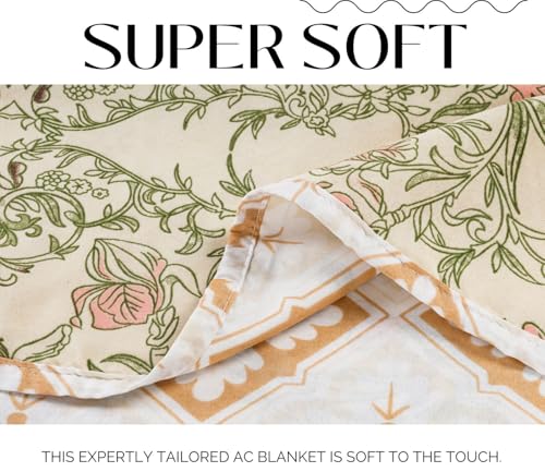 Image of Amazon Brand - Umi Blanket for Double Bed, 120 GSM Microfiber Single Layered Quilted Dohar, Soft Lightweight Reversible Printed AC Blanket Double Bed for All Season (Green & White, 220 x 240 cm)