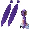 Purple Braiding Hair: 2Pcs Purple Hair Extensions For Braids, Pre Stretched Synthetic Braiding Hairs, Long Braided Wig Halloween Costume Cosplay Accessories For Kids