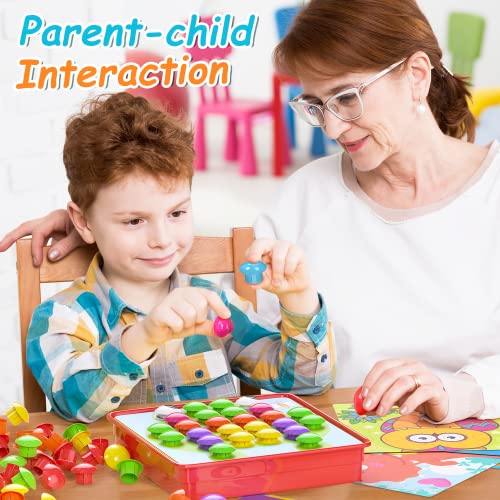Button Art Toys For Toddlers, Geekper Color Matching Mosaic Pegboard, Early Learning Educational Toys For 3, 4, 5, 6 Year Old Kids Boys And Girls, 24 Pictures And 72 Buttons #TOP5