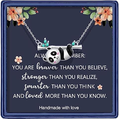 Haoze Panda Gifts Women Cute Panda Necklace Panda Jewelry for Animal Lovers Christmas Graduation Birthday Gift for Panda Lovers (Silver Panda Necklace) Cover