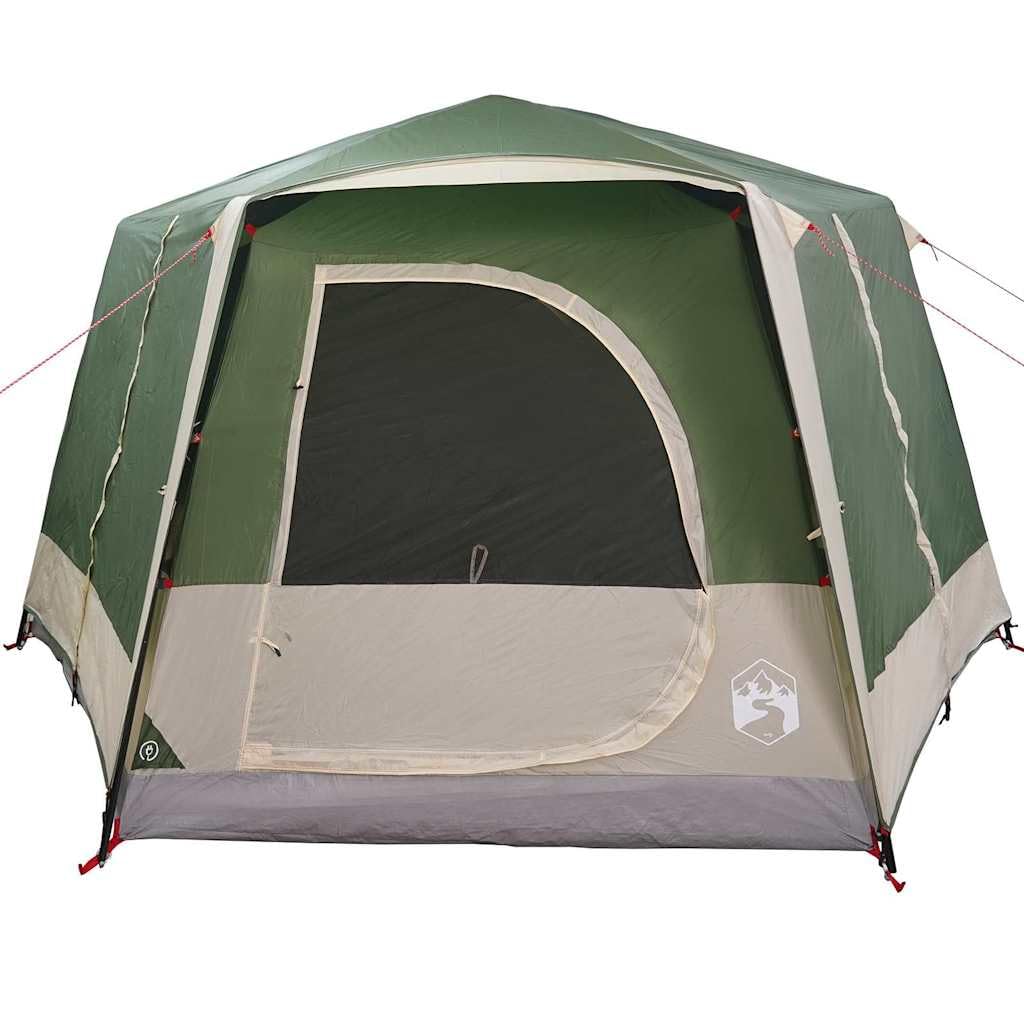 Tienda familiar para 5 personas, verde, 185T poliéster, 333 x 317 x 194 cm, resistente a los rayos UV, impermeable, con bolsa de transporte para camping