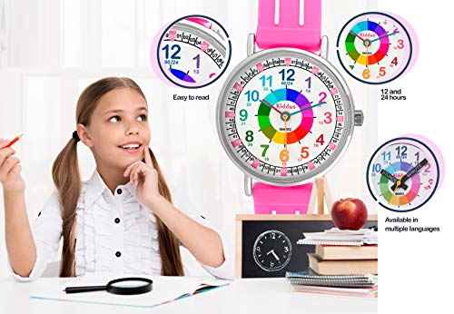 Kiddus Kinder Mädchen Uhr Analog Die Uhrzeit Lernen Französische Uhrgriffe Japanischer Quarz Gummi Armband Wasserdicht KI10304 …