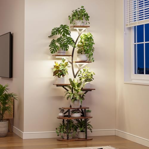 Hello-5ive Plant Stand Indoor with Grow Lights, 8 Tiered 62 Tall Metal Plant Shelf Display Rack with 3-Head Grow Light Strips for Indoor Plants, Flower Holder with Safe Straps for Living Room, Patio