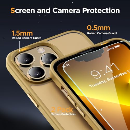 Image of Miracase Magnetic for iPhone 13 Pro Max Case 6.7 inch (Compatible with MagSafe)(with 2X Screen Protectors) Military-Grade Protection, Anti-Fingerprint Translucent Matte Phone Case Cover, Light Yellow