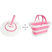 Replacement Mop Head+Large Collapsible Bucket for Cleaning, 4.2 Gallon 16L Silicone Bucket with Handle & Hanging Hole, Foldable Space-Saving Mop Bucket for Home, Storage. Car Wash, Camping