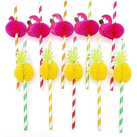 JZK 50x Colourful Hawaiian Party Straws Cover