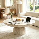 LETBASK 31.5' Round Coffee Table with Pedestal Base,Stylish and Modern Faux Marble Center Concrete Coffee Table, Modern Accent Table for Living Room, Office, or Patio.(Mars,ø31.5' x 13.8')