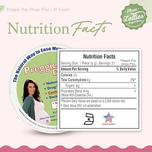 Image of Preggie Pop Drops Plus | 21 Drops | Vitamin B6 for Morning Sickness & Nausea Relief during pregnancy | Safe for pregnant Mom & Baby | Gluten Free | Two Flavors: Lemon & Raspberry