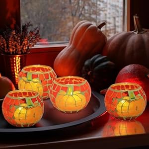 Analim 4 pcs thanksgiving pumpkin candle holders pumpkin mosaic glass tealight candle holders decorative fall table centerpiece thanksgiving decorations  urban country home decor