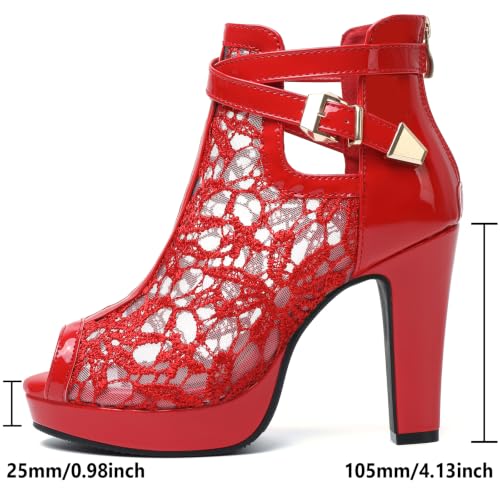 Image of Susanny High Heel Boots for Women,Womens Platform Boot Heels Sexy Round Toe Lace UP High Heels Mid Calf Boots