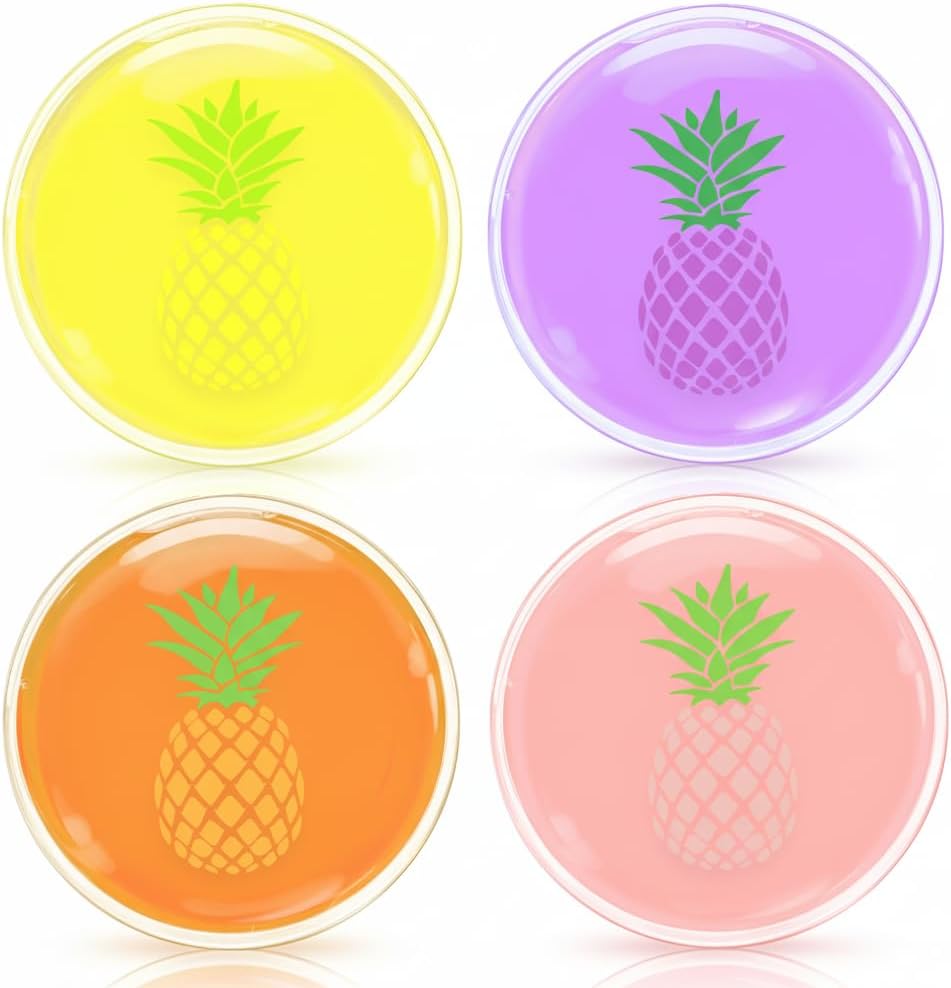 IVF Pineapple Ice Pack, Reusable Gel Cold Compress for IVF Shots, Hot & Cold Therapy for Pain Relief and Swelling, 4 Pack (4 Different Pineapple Designs)