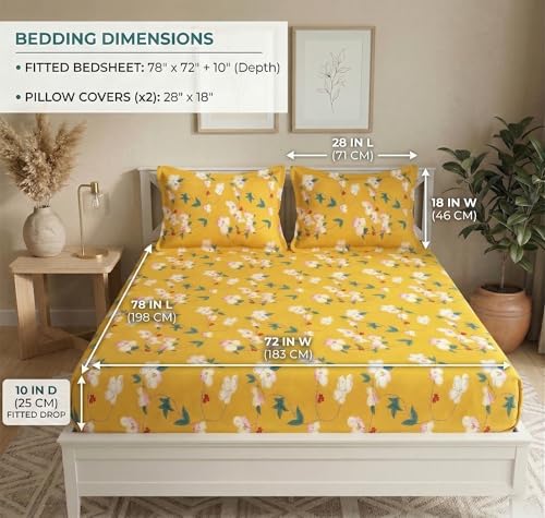 Image of BSB HOME 210 TC Cotton Double Bedsheet with 2 Pillow Covers, Soft Breathable Fabric, Elastic Fitted Sheet, Wrinkle Resistant, Deep Pocket Fit - 78 x 72 + 10 Inches (Goldenrod)