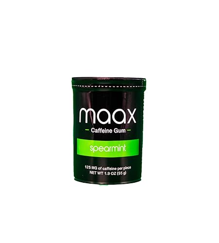 Goma de mascar de cafeína Maax 125 mg de cafeína por pieza Menta verde 25 piezas por recipiente Suplemento Focus