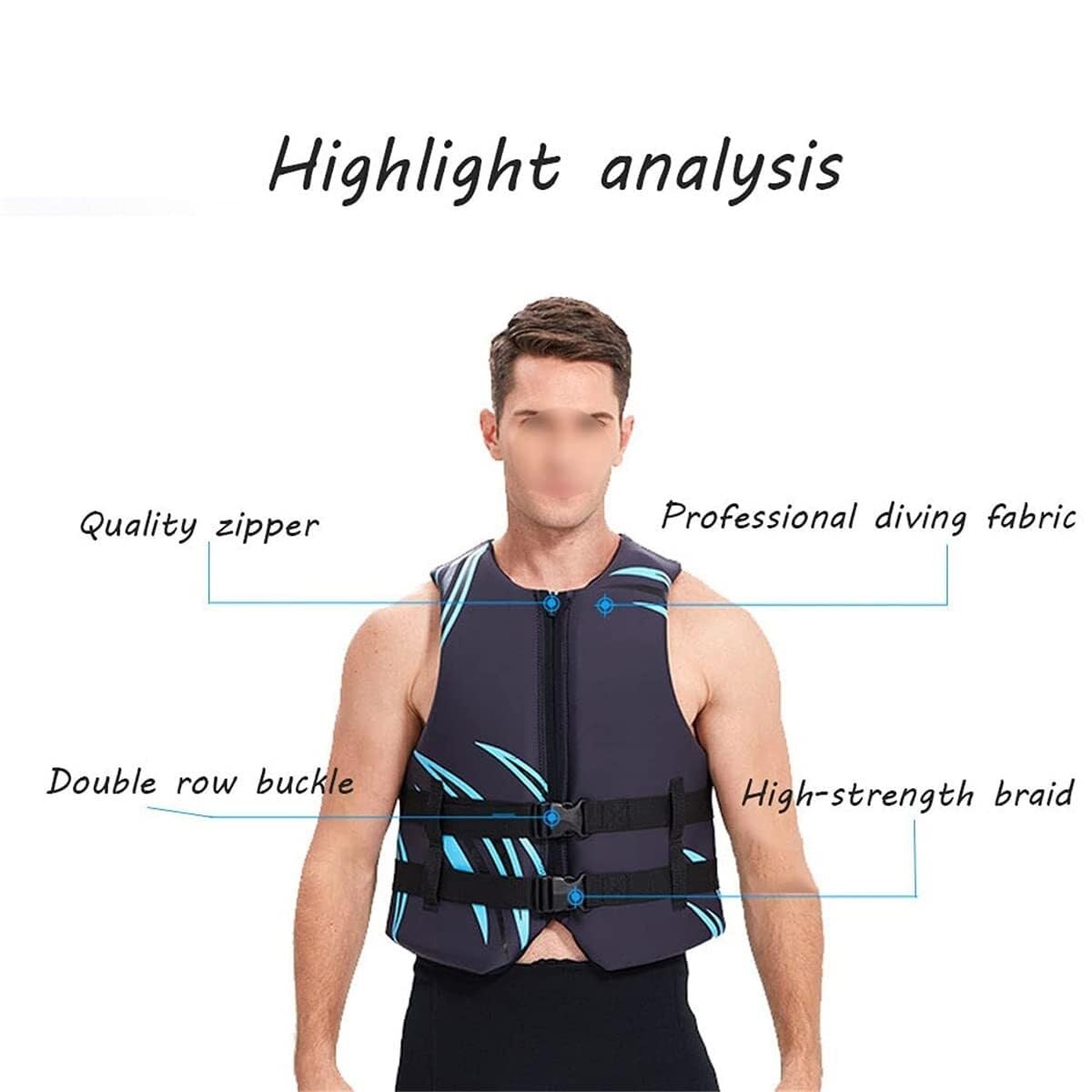 High Buoyancy Safety Vest, Neoprene Water Sports Floating Gear, Adjustable Swim Vest for Snorkeling, Kayaking, Adults