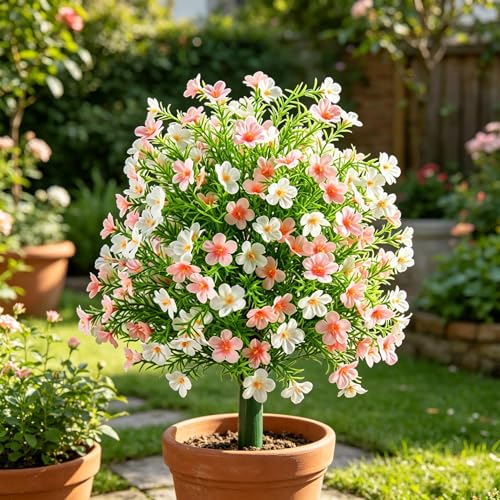 Bolas de Flores Artificiales Exterior Asixxsix Arbustos Realistas con Estaca para Maceteros 4