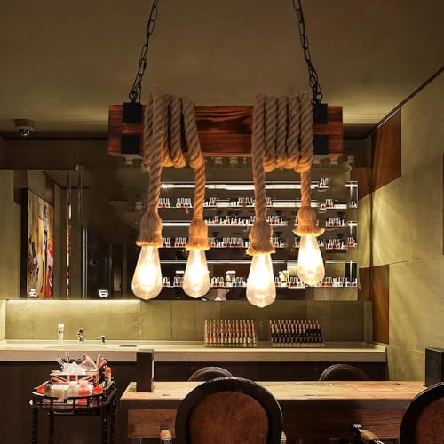 Lustre rustique pour cuisine sombre : solution éclairage bois et corde - 3