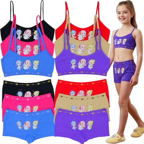 Image of ToBeInStyle Girl Pack of 6 Set Spaghetti Strap Training Bras & Boyshorts Bikinis
