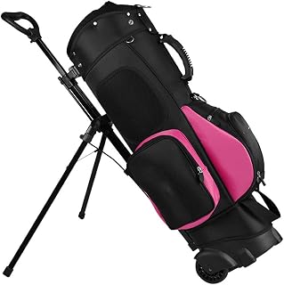 LIALIYA Golf Stand Bag, 6 Way Dividers with Backstrap Shoulder Carry Golf Bag with Wheels, Portable Golf Bag Stand for Traveling The Driving Range,Pink