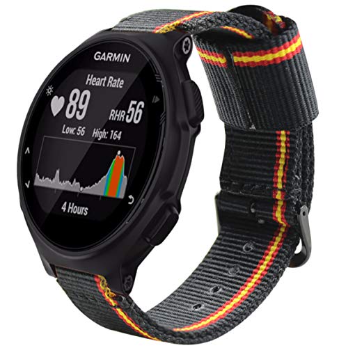 ESTUYOYA - Pulsera de Nailon Compatible con Garmin Forerunner 235/220/230/620/630/735xt Colores Bandera de España Transpirable Cierre de Seguridad Duradera Deportiva, Easy Fit - Black