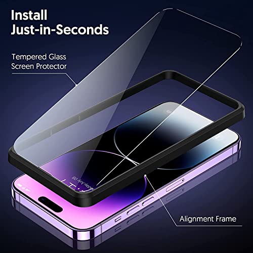 Image of Fotbor for [3+3 Pack] iPhone 14 Pro Screen Protector with Camera Lens Protector, 9H Shatterproof Tempered Glass Film with Easy Installation Frame, HD Clear Sensitive Full Coverage 6.1 Inch