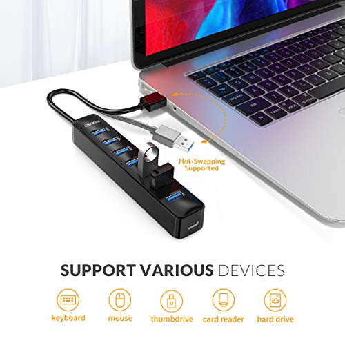 iDsonix USB Hub, 7-Port USB Splitter 5Gbps USB Extension Hub Super Speed Data Transmission USB Extender Hub for Laptop, iMac, Surface Pro, XPS, USB Flash Drives, Mobile HDD, Xbox, Printer, Webcam