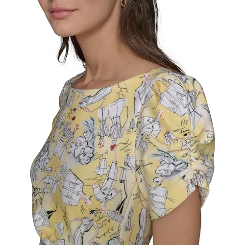 Image of KARL LAGERFELD Short Ruched Sleeve Jewel Neck Sheath Mini Dress