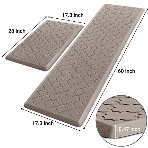 Image of Kitchen Mat [2 PCS] Cushioned Anti-Fatigue Floor Mat, Waterproof Non-Skid Kitchen Mats and Rugs, Ergonomic Comfort Foam Kitchen Rugs, Standing Mat for Floor,Office, Sink(Khaki,17.3 inchx28 inch+17.3 inchx60 inch)