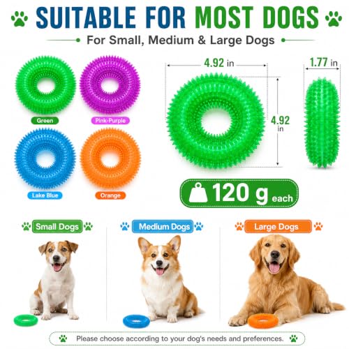 Image of Dog Chew Toys for Aggressive Chewers, Squeaky Floating Donut Rings, 4 Pack