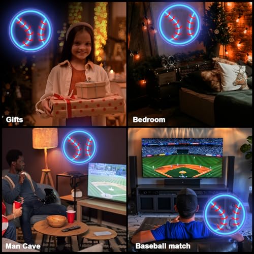 Image of Baseball Neon Sign, 12.6 inchx12.6 inch Dimmable Sport LED Signs USB Powered for Wall Decor Living Room Bedroom Man Cave Home College Club Shop Room Bedroom Sports Decor Gift for Christmas Birthday