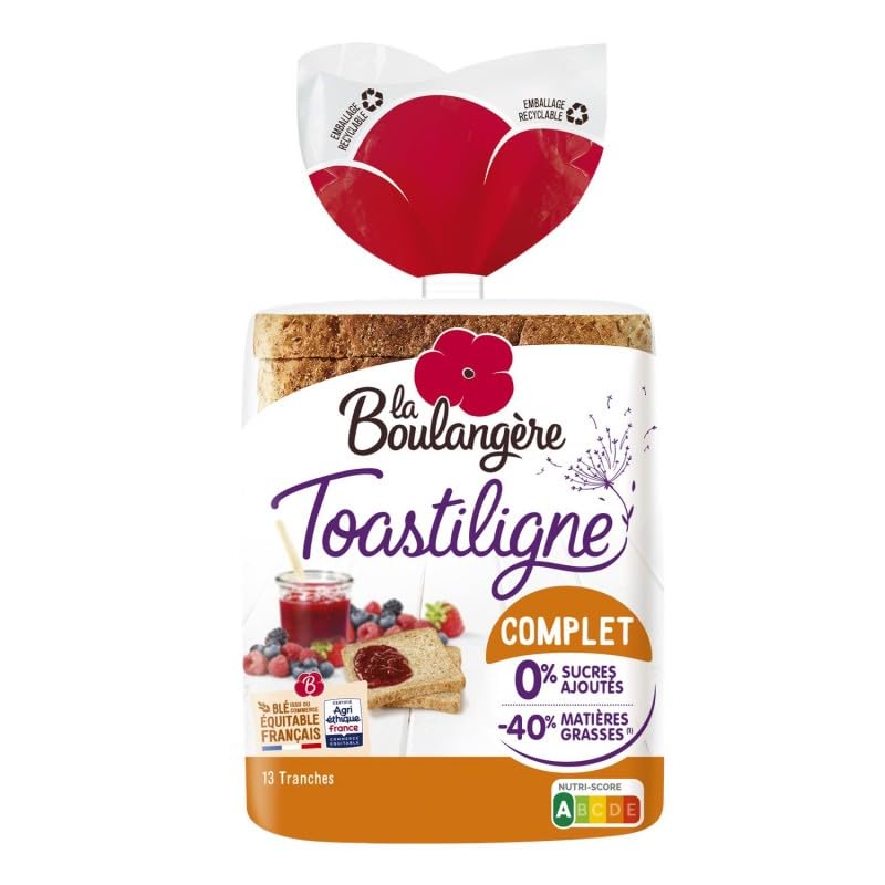Délice Sain et Croustillant : La Boulangère Pain de Mie Toastiligne Complet 500g Bio - Idéal pour un Petit-Déjeuner Savoureux et Équilibré! - Le Lot De 4