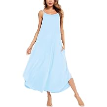 SWOMOG Women Long Nightgown Pajama Dress Soft Strap Nightdress Summer Sleeveless Nightshirt Lounge Dress with Pockets