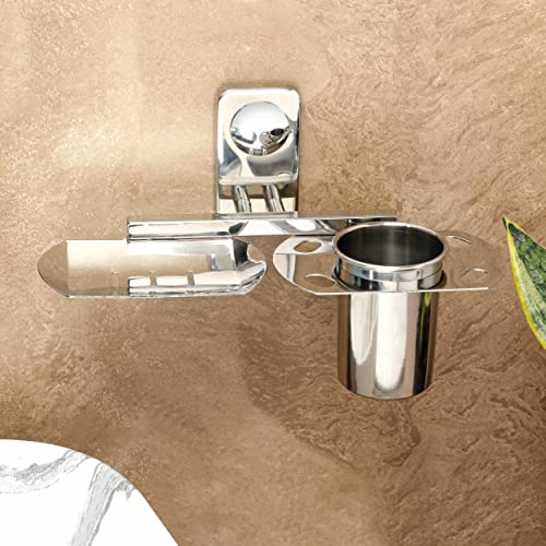 Image of FORTUNE Premium Stainless Steel Soap Dish with Tumbler Holder for Bathroom /Soap Stand /Toothbrush Holder /Bathroom Accessories (Chrome Finish)