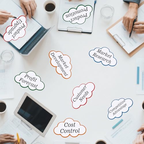 ChilArt 60 Stück Karteikarten Wolke,4 Farben moderationskarten,mit 20 Selbstklebenden Klettband,Geeignet für Studium,Büro,Präsentationen, Meetings und Mind Mapping(23x14cm)