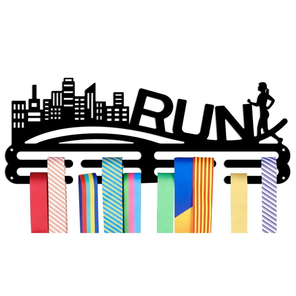 NBEADS Exhibición de Colgador de Medallas para Correr, Soporte de Pared de Metal Motivational Running Sports Medal Holder Y Lanyard Ribbon Display Holder Rack para 50+ Medallas Gran Regalo