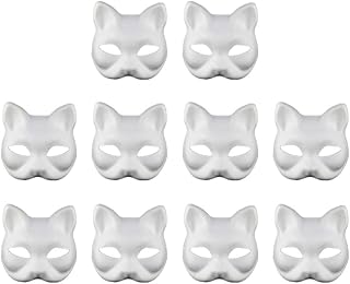 Toyvian Halloween Mask, 10PCS Halloween Cat Mask White Paper Blank Hand Painted DIY Mask, Full Face Opera Masquerade Mask