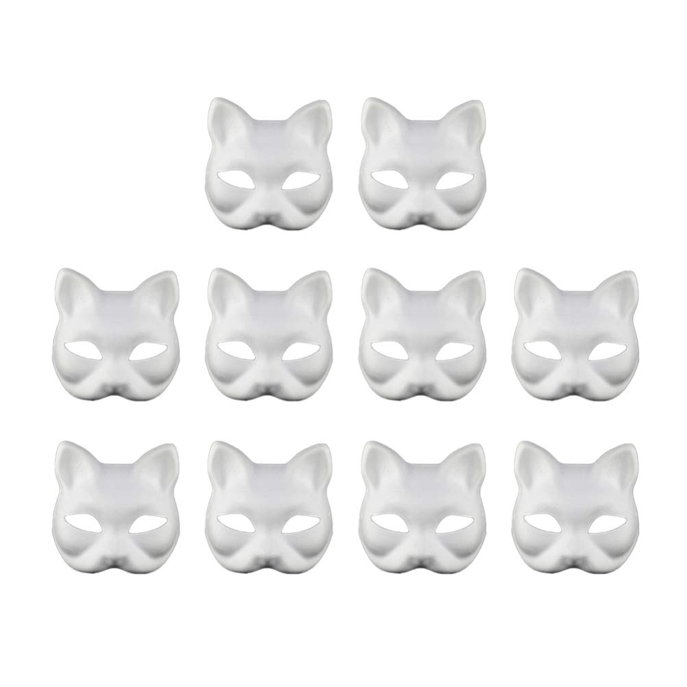 Toyvian Halloween Mask, 10PCS Halloween Cat Mask White Paper Blank Hand Painted DIY, Full Face Opera Masquerade