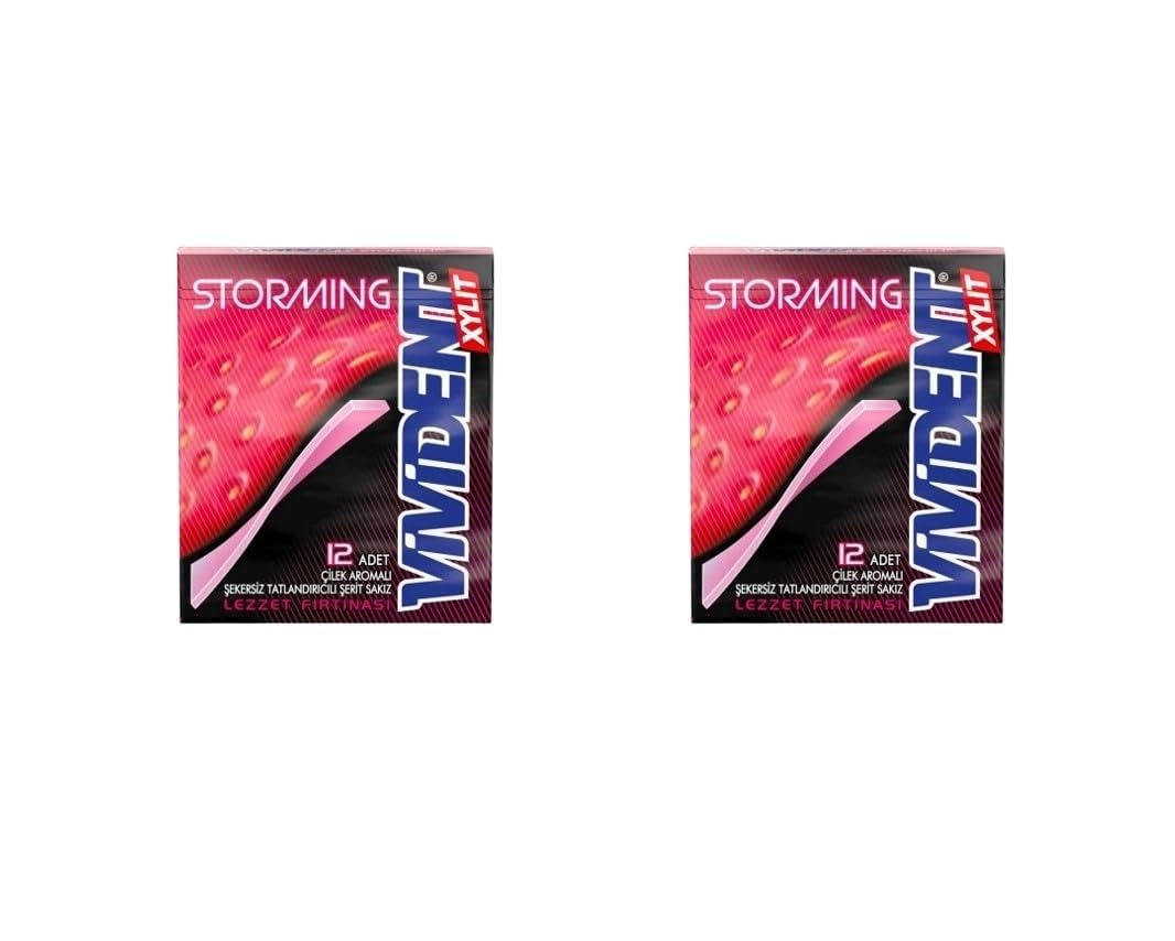 Vivident Storming Çilek Aromalı Şekersiz-Tatlandırıcılı Şerit Sakız 33g (2 ADET)