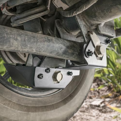 Image of Rock Armor Rear Shock Guard Mount Trailing Arms Skid Plate Compatible with for Ford Bronco 2021 2022 2023 2024 2025 2026 2 /4 Door Rear Lower Strut Shock Trailing Arm Protection Accessories | Heavy-duty Steel Rear Shock Guard Protect The Lower Shock & Trailing Arms