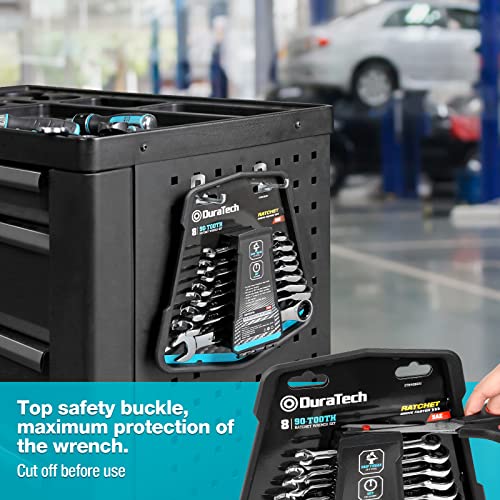 Duratech 90-Tooth Ratcheting Wrench Set, Combination Wrench Set, 8-Piece, Sae 5/16'', 3/8'', 7/16'', 1/2'', 9/16'', 5/8'', 11/16'', 3/4'', Cr-V Steel, Organized In Wrench Rack #TOP4