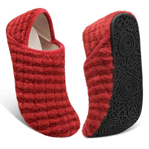 Image of Fires Fuzzy Slippers for Womens House Slipper for Women House Shoes Ladies Slippers Home Shoes with Non Slip Rubber Sole for Indoor /Outdoor & Travel Wineredstripe 5.5-6.5 Women /4-5 Men