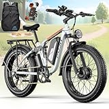 PHJU 6000W 60V Dual Motors Electric Bike for Men, 24'' Fat Tire Max 45 mph 100 Miles Full Suspension Hydraulic Brake Class 3 AWD Off Road Hunting Fast Ebike for Adults (White)