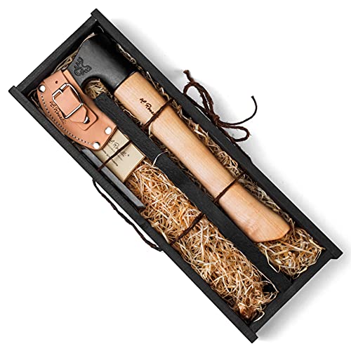 Roselli R860P Geschenkbox: Axt mit kurzem Stiel inkl. Schleifstein, die Wald-Geschenkbox für Holz- & Naturenthusiasten, Outdoor & Bushcraft
