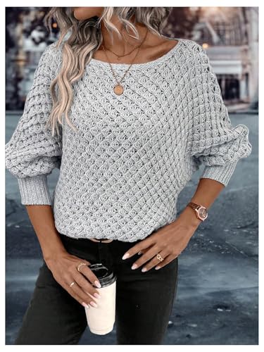 MakeMeChic Women's Textured Boat Neck Long Sleeve Loose Fit Casual Pullover Sweater Knit Tops3