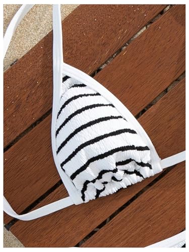 GORGLITTER Women's 2 Piece Striped Swimsuits High Cut Tie Side Halter Triangle Sling Bikini Set Swimwear3