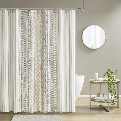 INK+IVY Imani Tufted Chenille 100% Cotton Shower Curtains Machine Washable, Modern Home Bathroom Décor Bathtub Privacy Screen, 72' x 72', Ivory