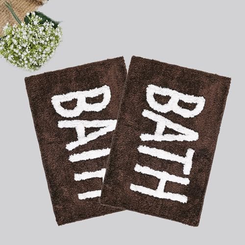Image of Microfiber Rectangle Anti-Skid Bath Mats | Soft & Super Washable Bathroom Mat | Bathmat for Home /Office /Kitchen /Bathroom /Living Room /Enterance 38x58 Cm Set of 2 (Coffee)