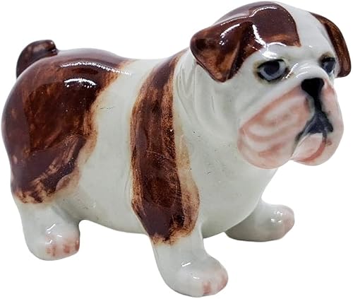 Miniatura 5 de ChangThai Design Pequeña figura de bulldog de pie de 1 pulgadas de largo, color marrón oscuro, color blanco y marrón oscuro, hecha a mano, pintada a